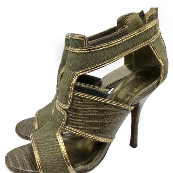 Tory Burch Olive Green Zip Heels Size 8.5M - Picture 5 of 7